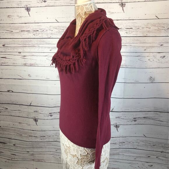 Anthropologie Angel of the north tassel Cowl neck sweater burgundy size small - Picture 3 of 11
